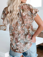 Women's Floral Blouse Caual V-Neck Tied Ruffle Short Sleeve Summer Top