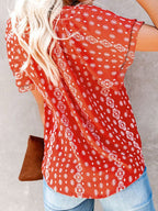 Women's Floral Blouse Caual V-Neck Tied Ruffle Short Sleeve Summer Top