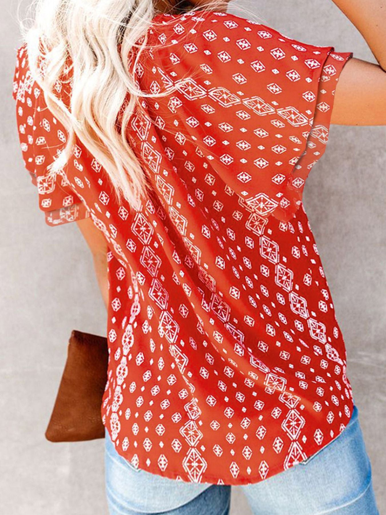 Women's Floral Blouse Caual V-Neck Tied Ruffle Short Sleeve Summer Top