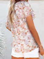 Women's Floral Blouse Caual V-Neck Tied Ruffle Short Sleeve Summer Top
