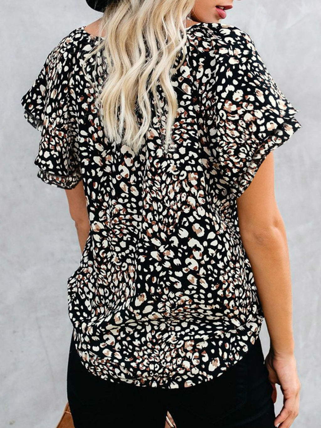 Women's Floral Blouse Caual V-Neck Tied Ruffle Short Sleeve Summer Top
