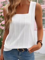 Women's Sleeveless Tank Top Square Neck Stripe Texture Summer Blouse