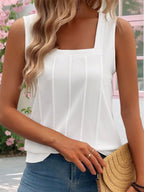 Women's Sleeveless Tank Top Square Neck Stripe Texture Summer Blouse