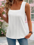 Women's Sleeveless Tank Top Square Neck Stripe Texture Summer Blouse