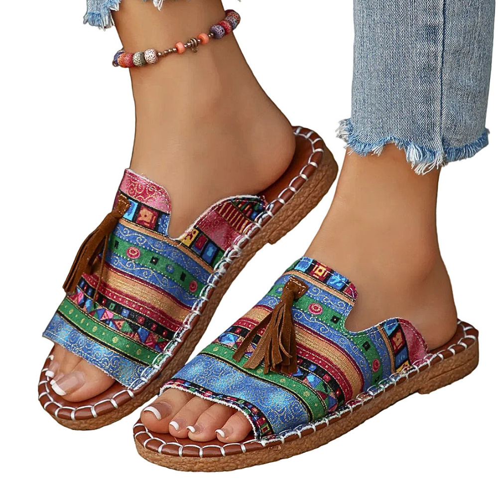 Bohemian Flat Slippers Women's Tassel Open Toe Sandals Beach Shoes