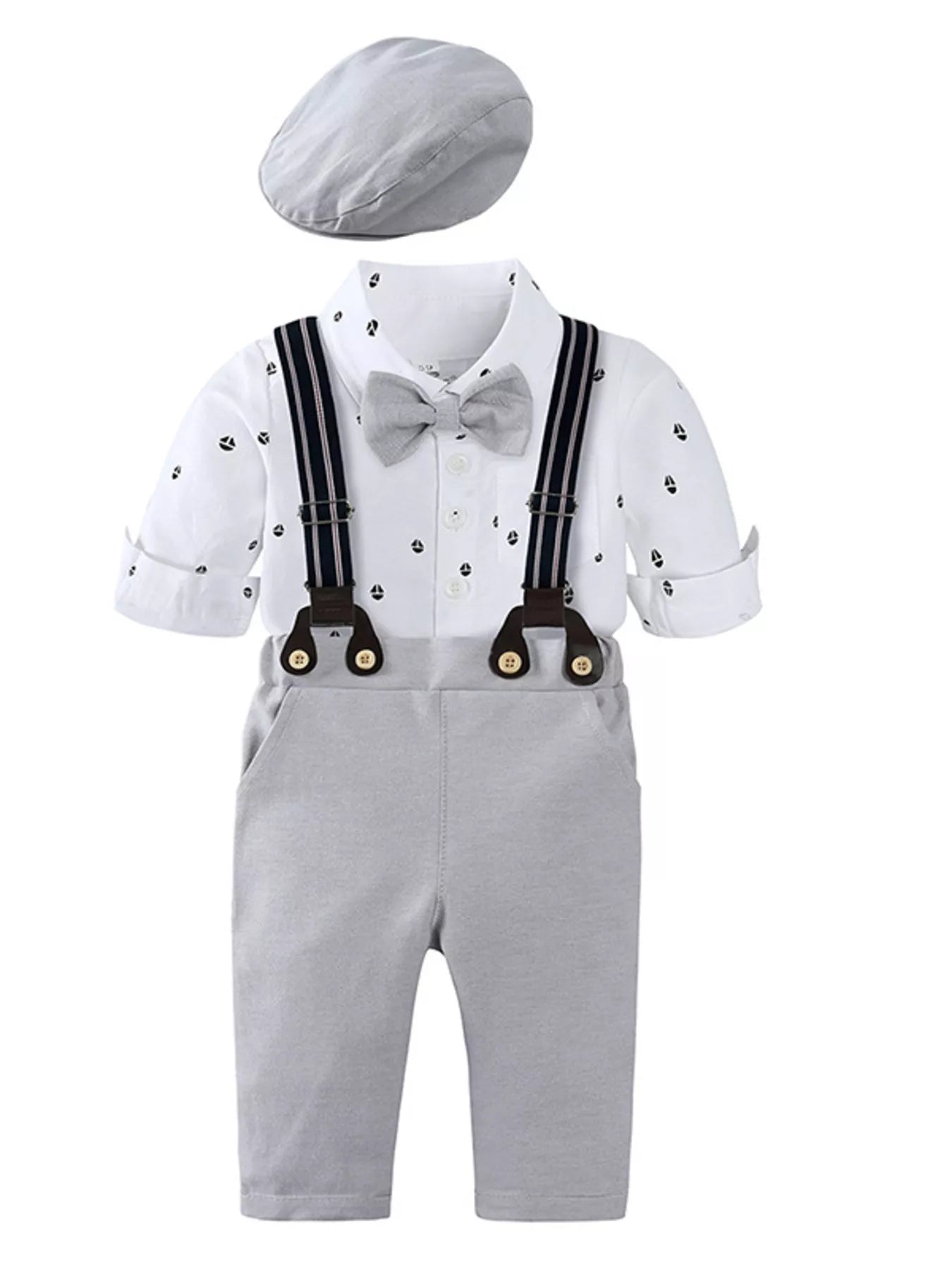 Boy's Outfit Set Cotton Button Up Shirt and Pants Overall 4 Pcs for Children Gentleman Set Boy_s_Outfit_Set_Cotton_Button_Up_Shirt_and_Pants_Overall_4_Pcs_for_Children Trendsi