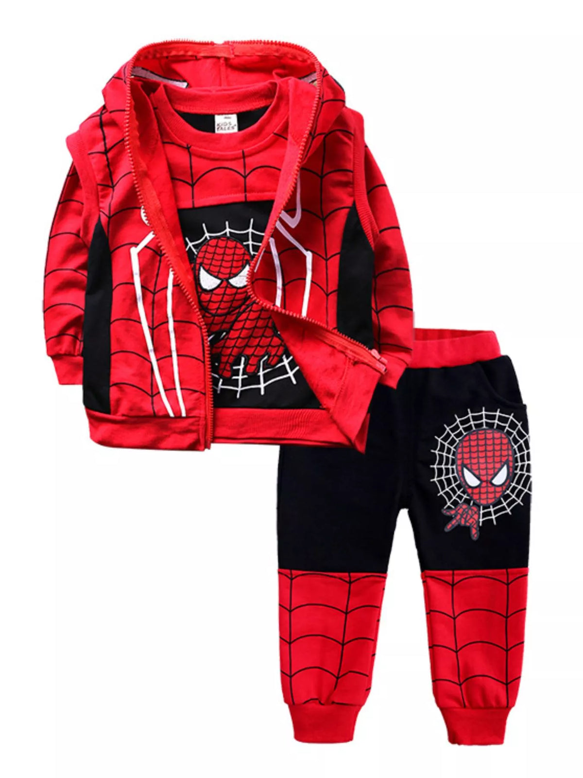 Boy's Spiderman Set Red Children's 3-Piece Outfit Set Black Suit