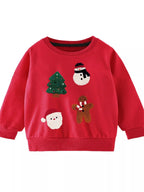 Children's Christmas Theme Crew Neck Sweatshirt Red Boy_s_Sweatshirt_Christmas_Theme_Red_Crew_Neck_Long_Sleeve_Pullover Trendsi