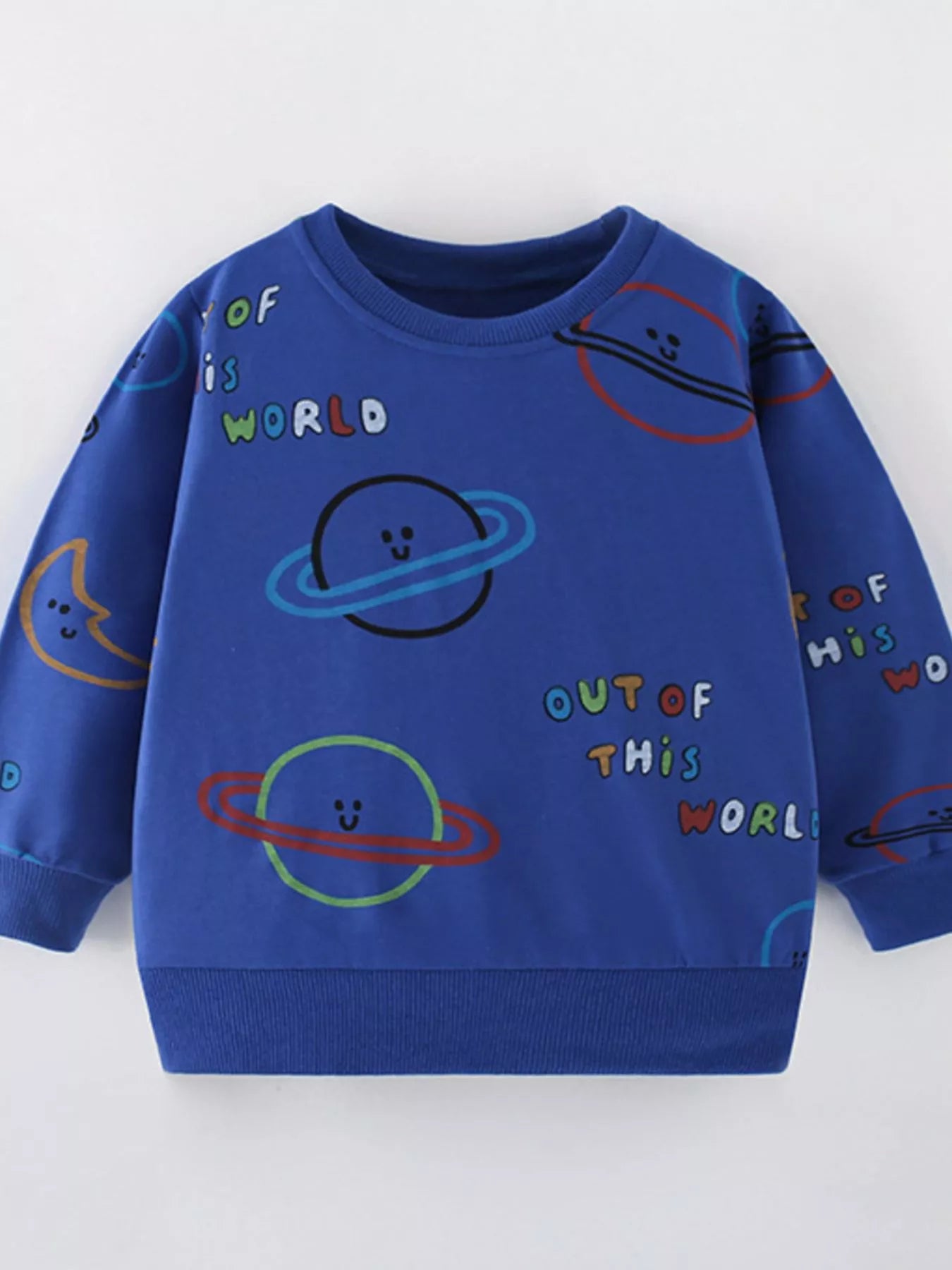 Children's Printed Round Neck Sweatshirt Navy Boy_s_Sweatshirt_Navy_Blue_Children_s_Printed_Round_Neck_Pullover Trendsi