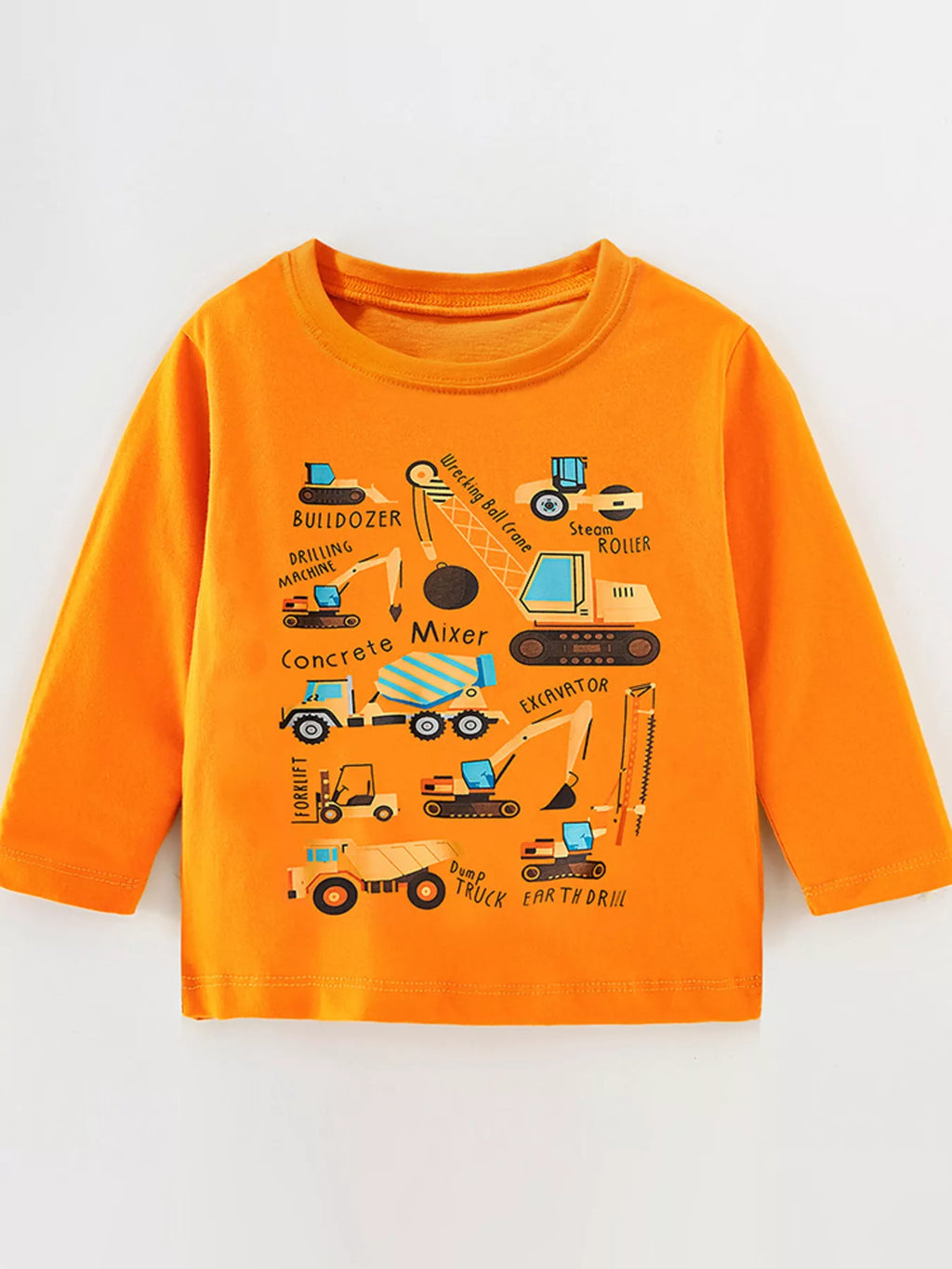 Children's Construction Vehicle Long Sleeve T-Shirt Tangerine Boy_s_T-ShirtChildren_s_Cotton_Yellow_Construction_Vehicle_Long_Sleeve_Top Trendsi