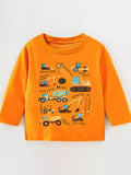 Children's Construction Vehicle Long Sleeve T-Shirt Tangerine Boy_s_T-ShirtChildren_s_Cotton_Yellow_Construction_Vehicle_Long_Sleeve_Top Trendsi