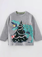 Children's Dinosaur Graphic Long Sleeve T-Shirt Gray Boy_s_T-Shirt_Christams_Tree_Dinosaur_Graphic_Long_Sleeve_Top_for_Children Trendsi