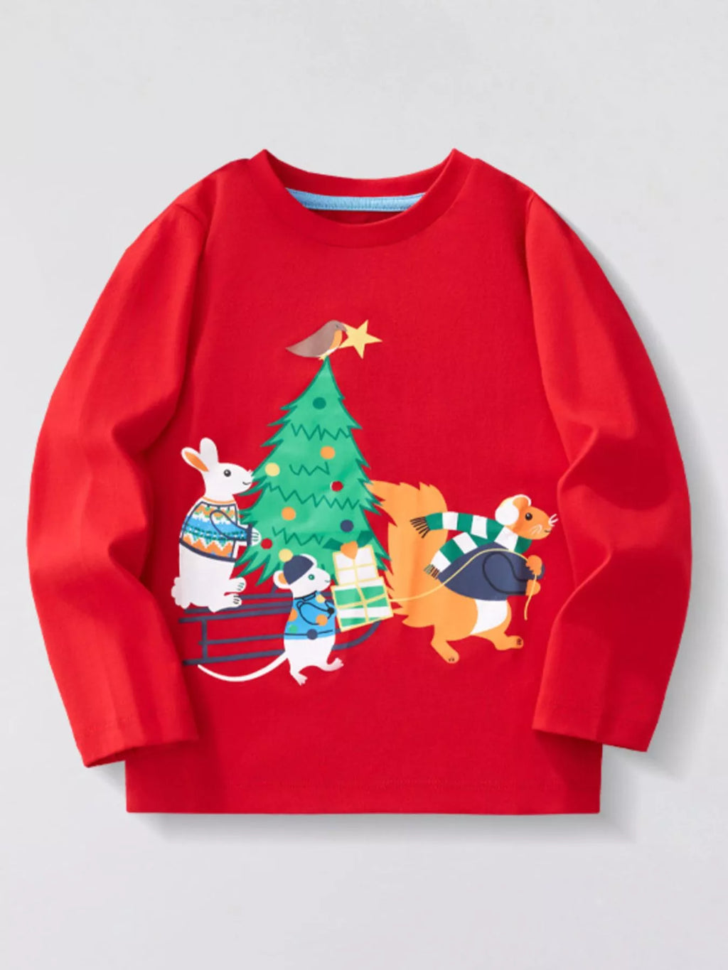 Children's Christmas Animal Long Sleeve T-Shirt Red Boy_s_T-Shirt_Christmas_Red_Cotton_Animal_Long_Sleeve_Top_for_Childrens Trendsi