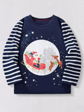 Children's Santa Sleigh Graphic Long Sleeve T-Shirt Dark Navy Boy_s_T-Shirt_Christmas_Santa_Sleigh_Graphic_Dark_Navy_Long_Sleeve_Top Trendsi