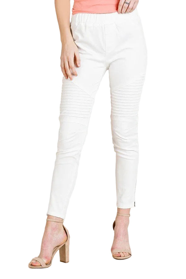 High Waist Skinny Moto Pants in Off White