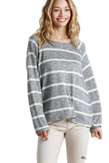 Striped Round Neck Long Sleeve Top in Black and White, Sizes Small to Large