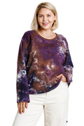 French Terry Tie-Dye Raglan Long Sleeve Top with Raw Hem
