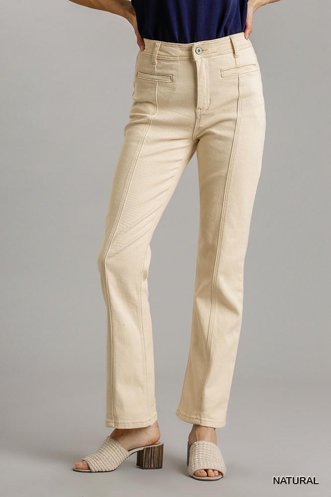 Panel Straight Cut Denim Jeans with Pockets