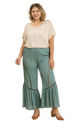 Wide Leg Elastic Waist Pants with Lace Tape Detail