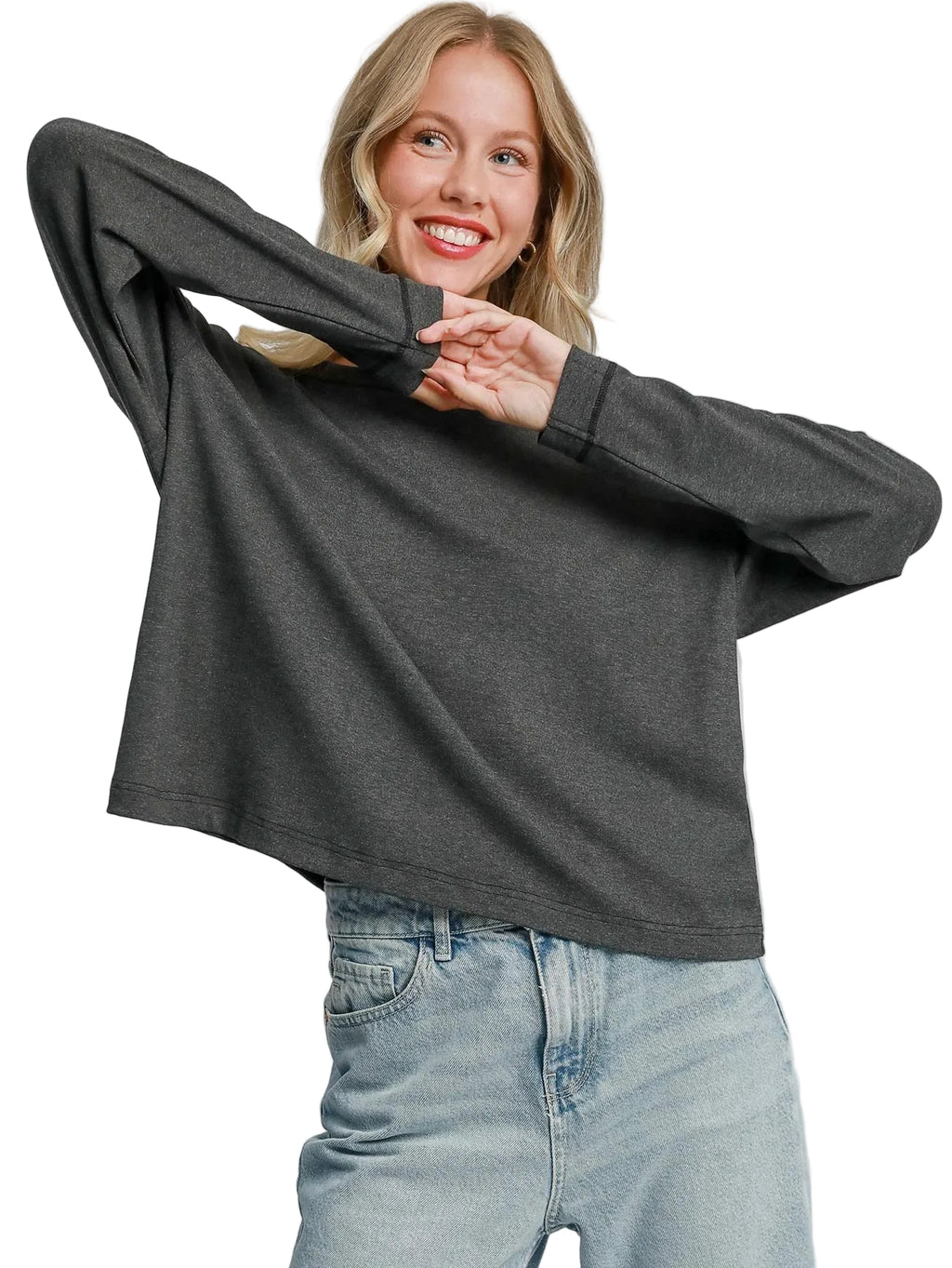 Soft Stretch Basic Top – Charcoal, Sizes S, M, L, 92% Rayon 8% Spandex Modal Fabric