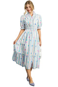Vibrant Ruffle Smocked Midi Dress