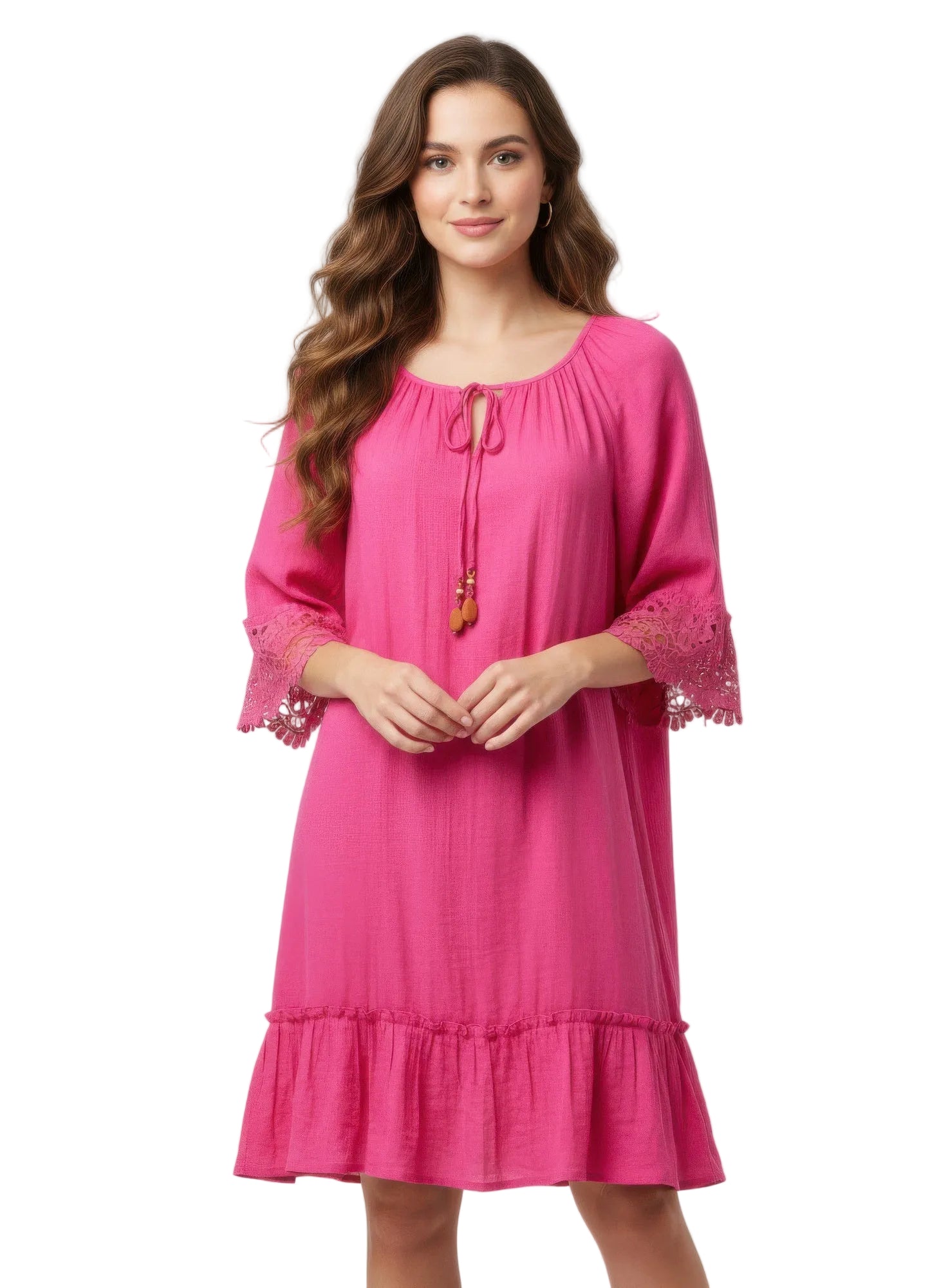 Mlle Gabrielle Solid Elbow-Length Sleeve Dress