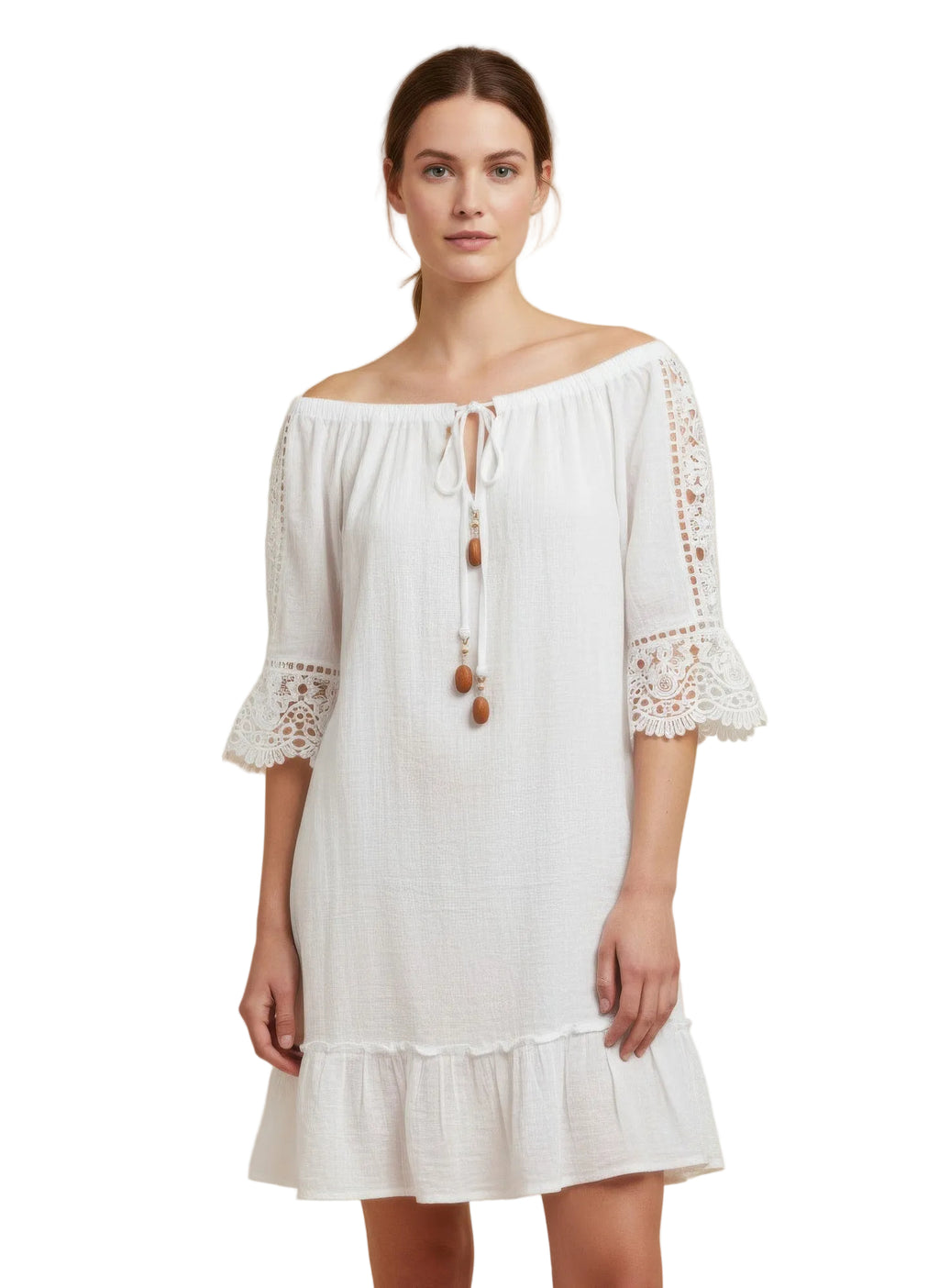 Mlle Gabrielle Solid Elbow-Length Sleeve Dress
