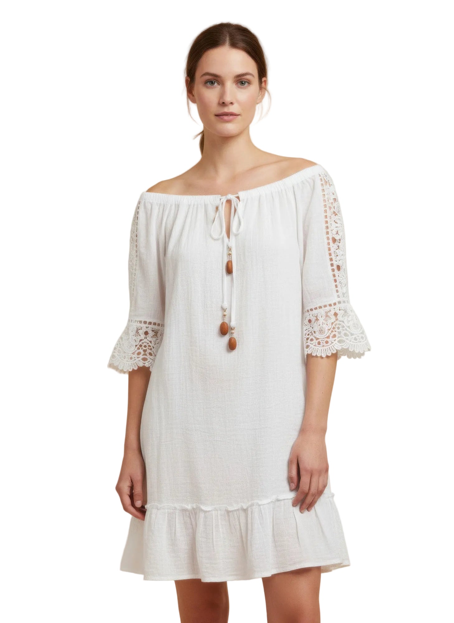 Mlle Gabrielle Solid Elbow-Length Sleeve Dress