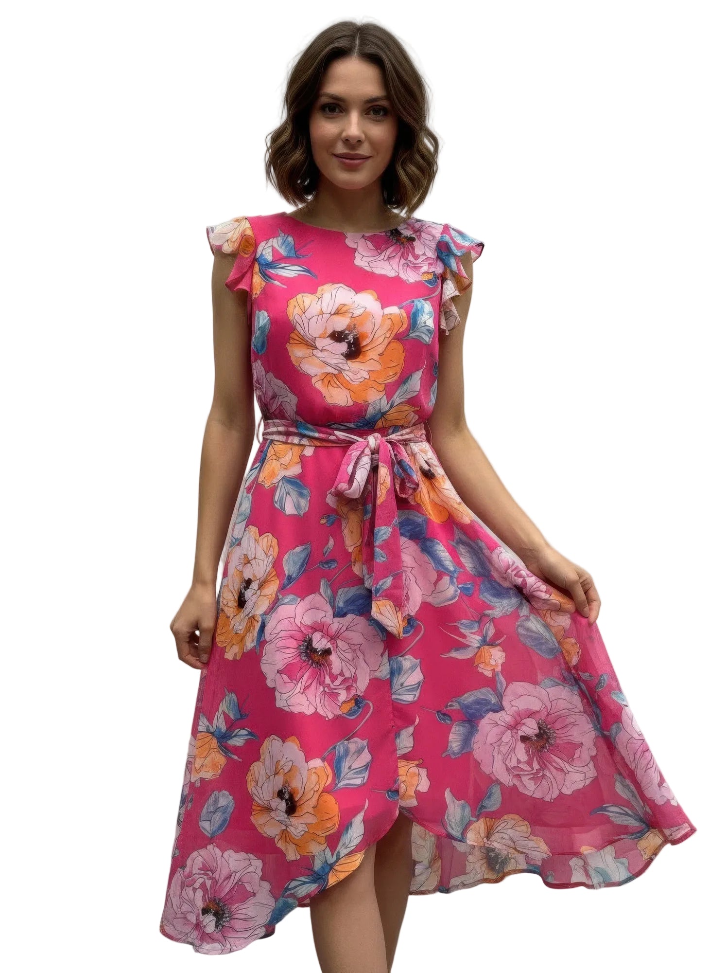 Shelby & Palmer Floral Dress with Ruffled Sleeves