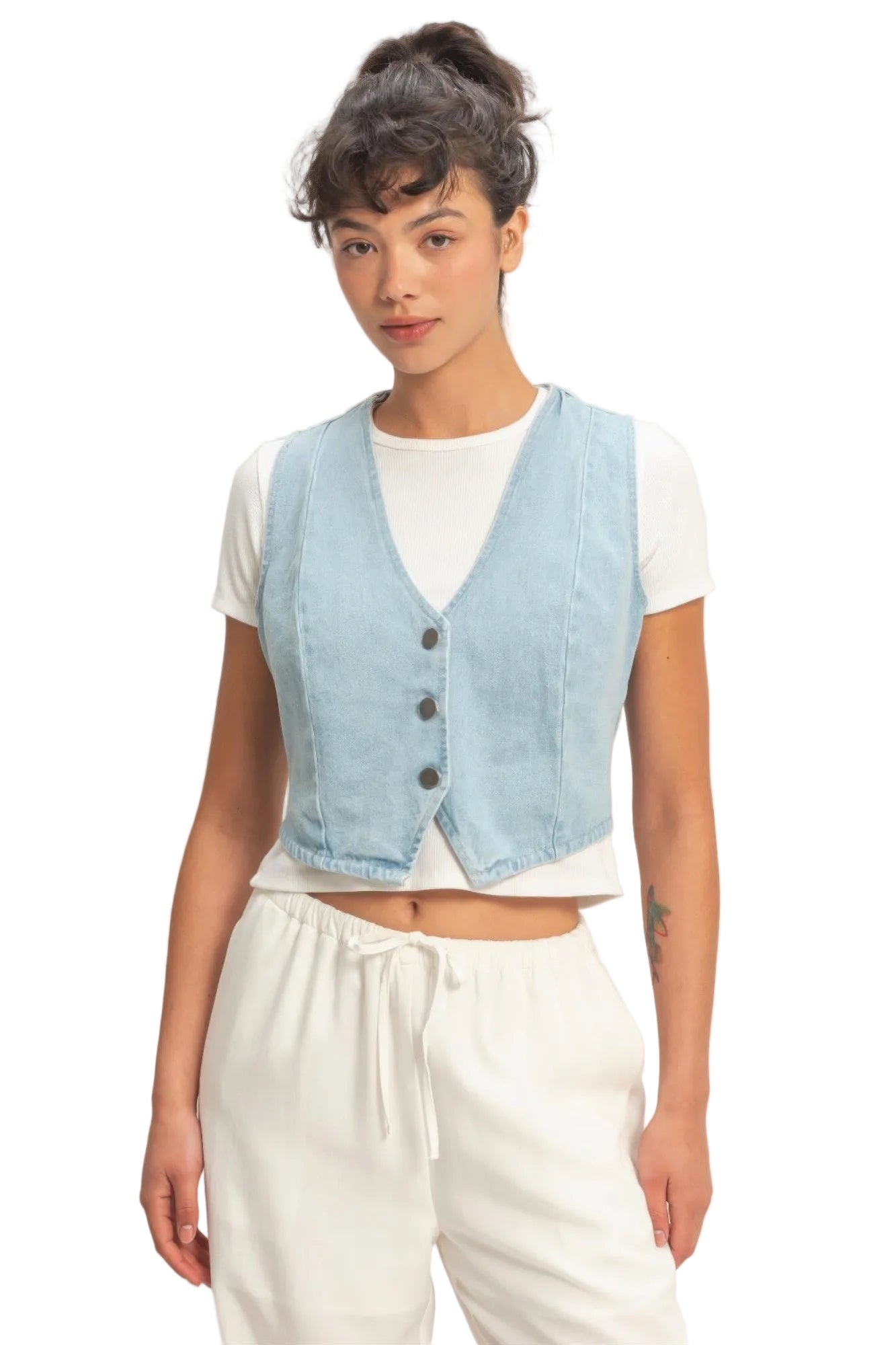 V-Neck Sleeveless Denim Vest