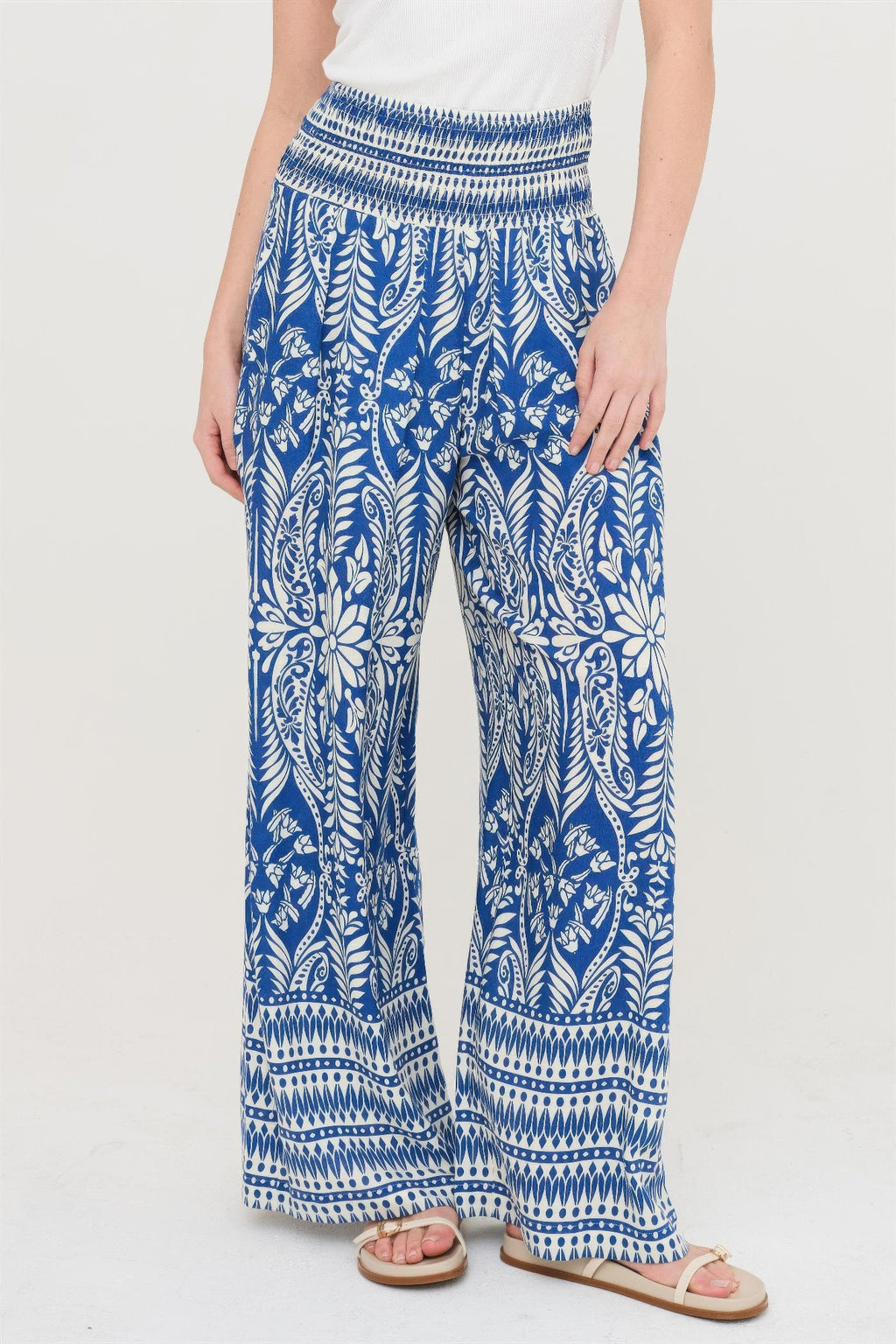 Smocked Waist Floral Print Pants