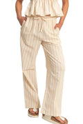 Vertical Striped Elastic Waistband Pants with Side Pockets