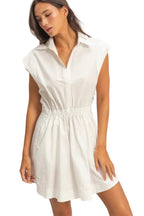 Sleeveless Collared Shirred Mini Dress