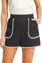 Scallop Trim High-Waisted Shorts