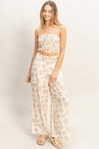 Smocked Tube Top and Wide-Leg Pants Set