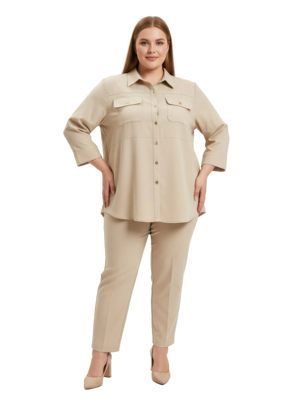 Sand Utility Button Front Shirt Tunic