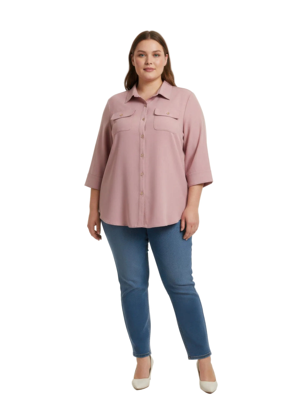 Sand Beige Utility Button-Front Tunic Shirt