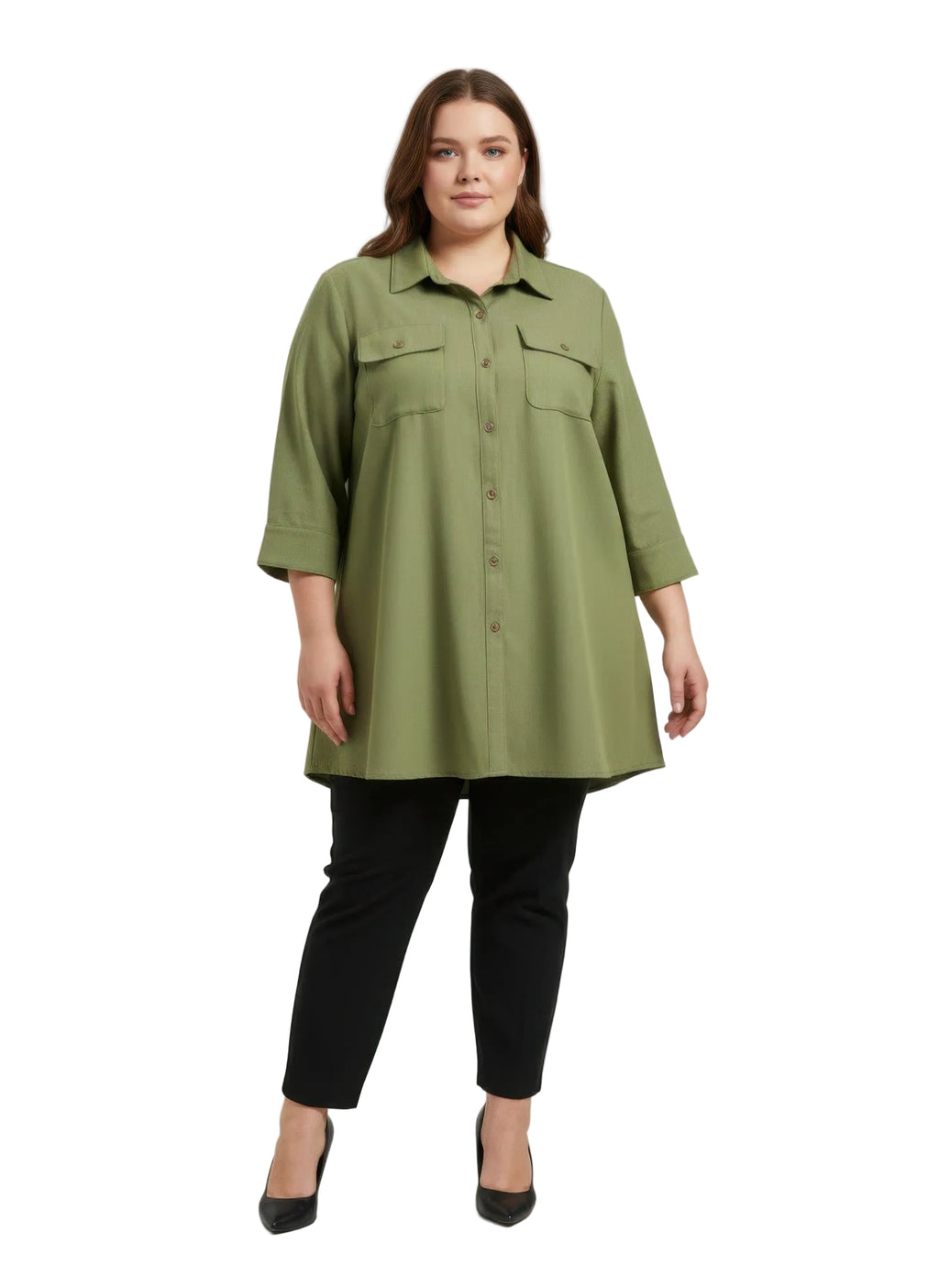 Sand Beige Utility Button-Front Shirt Tunic