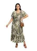 Zebra Print Smocked Waist Tiered Midi Dress