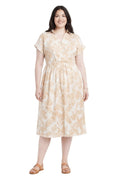 Botanical Print Collared Wrap Waist Midi Dress
