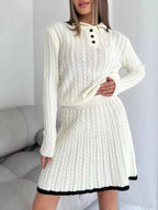 Cable Knit Sweater Set – Long Sleeve Top & Skirt for Women, Cozy Knit Matching Set - STYLEINGER