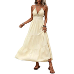 Cami Maxi Dress V-Neck Summer Shell Tasseled Ruffle Layered High Wasited