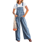 Casual Denim Jumpsuit Pleated Wide Leg Retro Pocketed Long Overall Romper