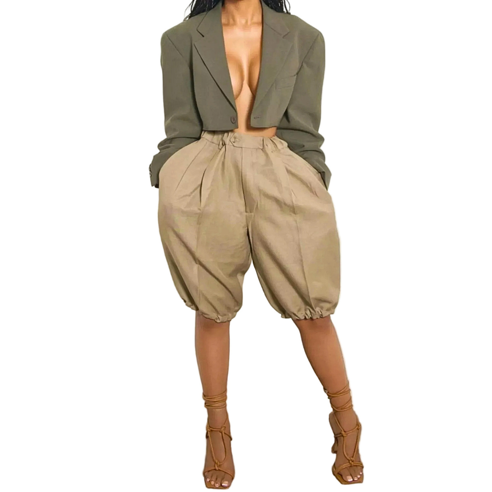 Casual Fashion Balloon Bermuda Women's Hight Waisted Loose Wide Leg Shorts