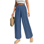 Casual Loose Pants Textured High Crossed Waist Pleated Wide Leg Lightweight