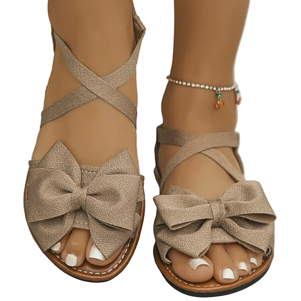 Casual Sandals Bow Crisscross Ankle Strap Low Heels Women's Lightweight Shoes