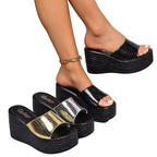 Casual Wedge Sandals Croco Pu Leather Pattern High Heels Open Toe Shoes