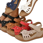 Casual Wedge Sandals Open Toe Floral Cut Out Mid Heels Summer Shoes