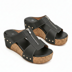 Casual Wedge Sandals Zipper Studded Open Toe Mid Heels Summer Shoes