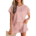 Casual Women's Outfit Set Polka Dot Dusty Pink Short Sleeve Tee and Shorts 2 Pcs